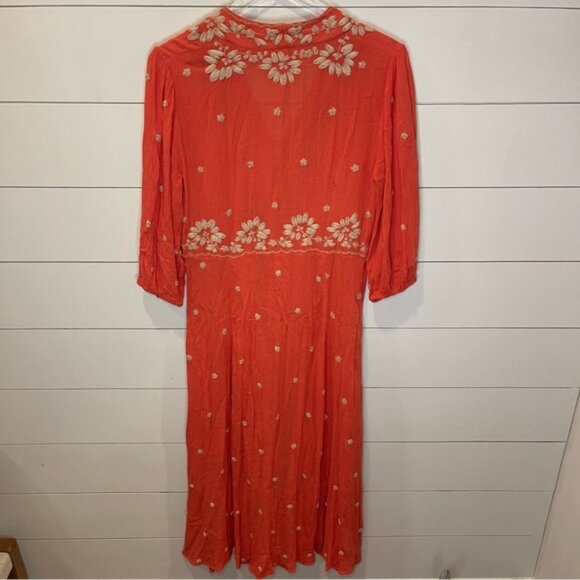 Free People Fable Coral Combo Midi Embroidered Dress Womens Size Small - Picture 8 of 11
